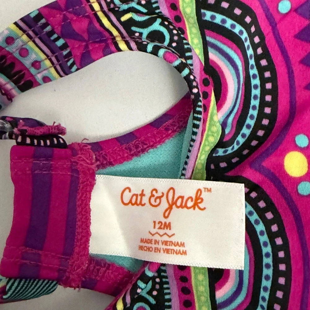 Cat & Jack Baby Girls 12M Pink Purple‎ Geometric Striped Two Piece Swimsuit Boho